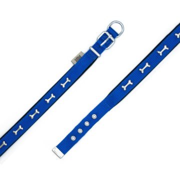 Doggie Konforlu Dokumadan El Yapımı Kemik Süslü Köpek Boyun Tasması 2x30-35cm - Royal Blue