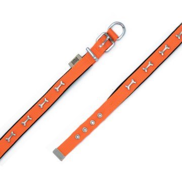 Doggie Konforlu Dokumadan El Yapımı Kemik Süslü Köpek Boyun Tasması 2x30-35cm - Orange
