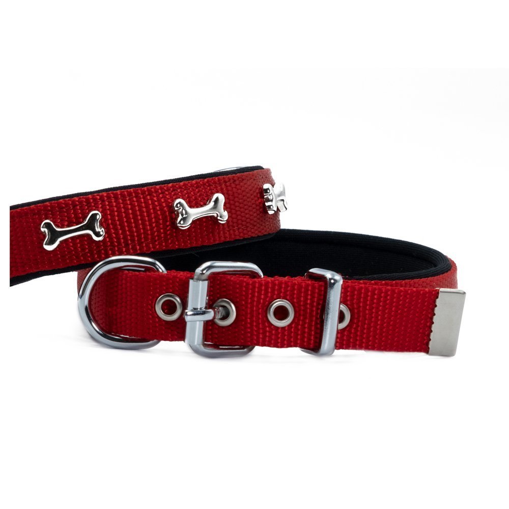 Doggie Konforlu Dokumadan El Yapımı Kemik Süslü Köpek Boyun Tasması 2x35-40cm - Red