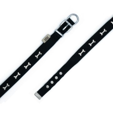 Doggie Konforlu Dokumadan El Yapımı Kemik Süslü Köpek Boyun Tasması 2x35-40cm - Black