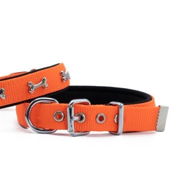 Doggie Konforlu Dokumadan El Yapımı Kemik Süslü Köpek Boyun Tasması 2x35-40cm - Orange