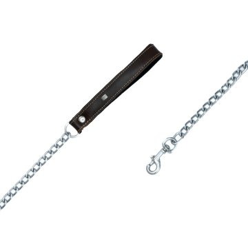 Doggie Konforlu Gerçek Deriden El Yapımı Zincirli Köpek Gezdirme Kayışı 4x110cm - Brown