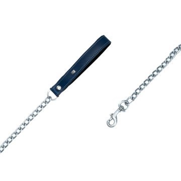 Doggie Konforlu Gerçek Deriden El Yapımı Zincirli Köpek Gezdirme Kayışı 4x110cm - Royal Blue