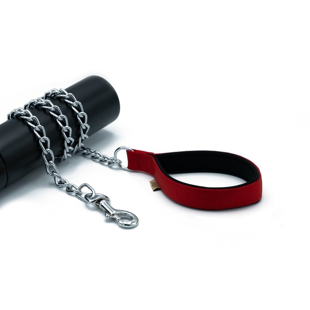 Doggie Konforlu Dokumadan El Yapımı Zincirli Köpek Gezdirme Kayışı 3,5x110cm - Red