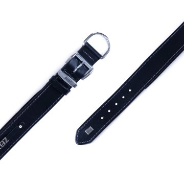 Doggie Konforlu Gerçek Deriden El Yapımı İsimlikli Köpek Boyun Tasması 4x47-55cm - Black