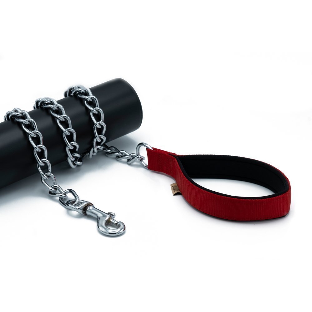 Doggie Konforlu Dokumadan El Yapımı Zincirli Köpek Gezdirme Kayışı 4x110cm - Red