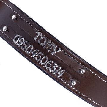 Doggie Konforlu Gerçek Deriden El Yapımı Çift İsimlikli Köpek Boyun Tasması 4x47-55cm - Brown