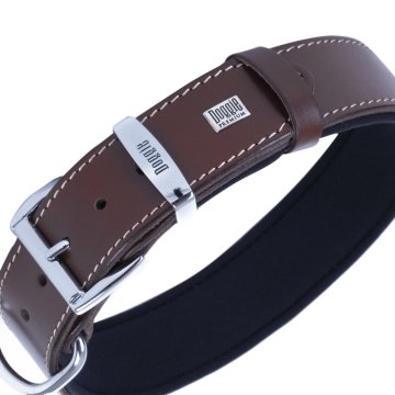 Doggie Konforlu Gerçek Deriden El Yapımı Çift İsimlikli Köpek Boyun Tasması 4x47-55cm - Brown