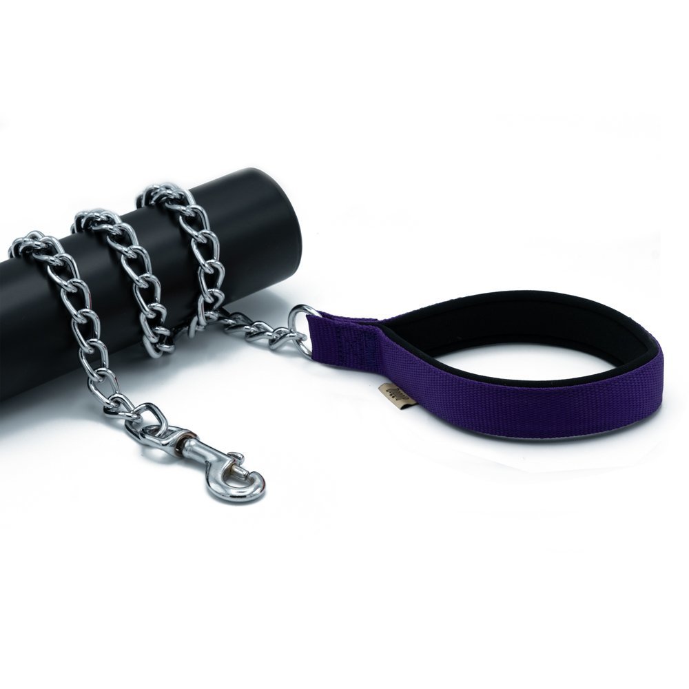Doggie Konforlu Dokumadan El Yapımı Zincirli Köpek Gezdirme Kayışı 4x110cm - Purple