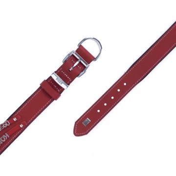 Doggie Konforlu Gerçek Deriden El Yapımı Çift İsimlikli Köpek Boyun Tasması 4x47-55cm - Red