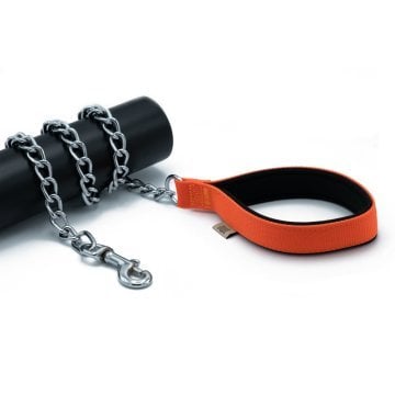 Doggie Konforlu Dokumadan El Yapımı Zincirli Köpek Gezdirme Kayışı 4x110cm - Orange