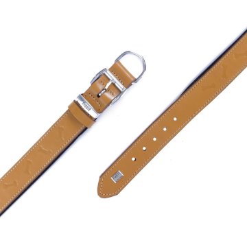 Doggie Konforlu Gerçek Deriden El Yapımı Kemik Desenli Köpek Boyun Tasması 4x47-55cm - Camel