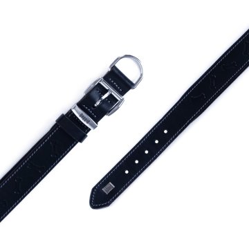 Doggie Konforlu Gerçek Deriden El Yapımı Kemik Desenli Köpek Boyun Tasması 4x47-55cm - Black