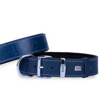 Doggie Konforlu Gerçek Deriden El Yapımı Pati Desenli Köpek Boyun Tasması 4x47-55cm - Royal Blue