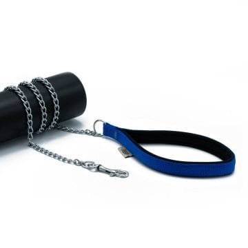 Doggie Konforlu Dokumadan El Yapımı Zincirli Köpek Gezdirme Kayışı 2x110cm - Royal Blue