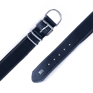 Doggie Çift Kat Gerçek Deriden El Yapımı Köpek Boyun Tasması 5x50-60cm - Black