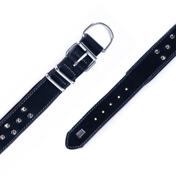 Doggie Çift Kat Gerçek Deriden El Yapımı Çivili Köpek Boyun Tasması 4x47-55cm - Black