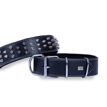 Doggie Çift Kat Gerçek Deriden El Yapımı Çivili Köpek Boyun Tasması 5x50-60cm - Black