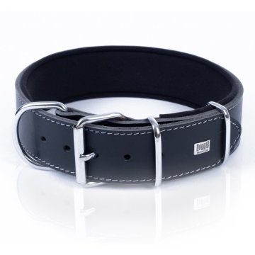 Doggie Çift Kat Gerçek Deriden El Yapımı Çivili Köpek Boyun Tasması 5x50-60cm - Black