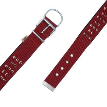 Doggie Konforlu Dokumadan El Yapımı Çivili Köpek Boyun Tasması 5x60-70cm - Red