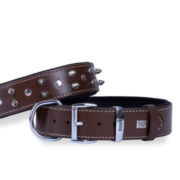 Doggie Konforlu Gerçek Deriden El Yapımı Çivili Köpek Boyun Tasması 4x47-55cm - Brown