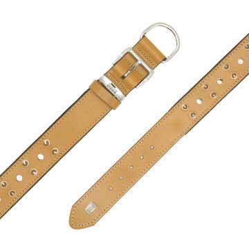 Doggie Konforlu Gerçek Deriden El Yapımı Çivili Köpek Boyun Tasması 4x47-55cm - Camel