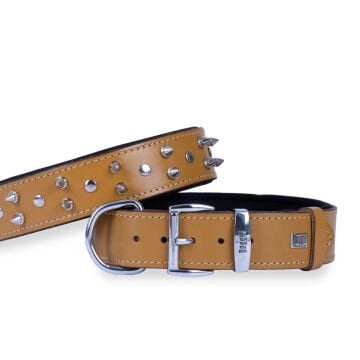 Doggie Konforlu Gerçek Deriden El Yapımı Çivili Köpek Boyun Tasması 4x47-55cm - Camel