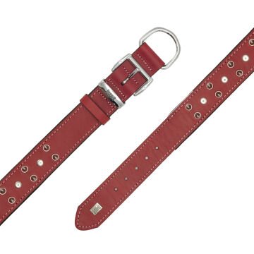 Doggie Konforlu Gerçek Deriden El Yapımı Çivili Köpek Boyun Tasması 4x47-55cm - Red