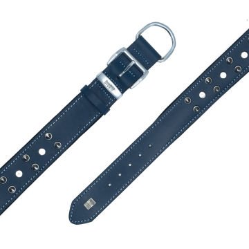 Doggie Konforlu Gerçek Deriden El Yapımı Çivili Köpek Boyun Tasması 4x47-55cm - Royal Blue