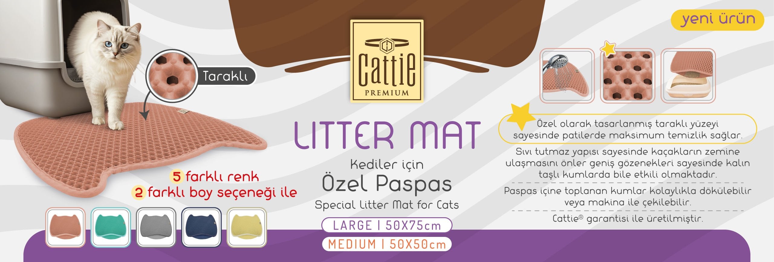 Cattie Kediler için özel kum paspası, sıvı tutmaz tasarım