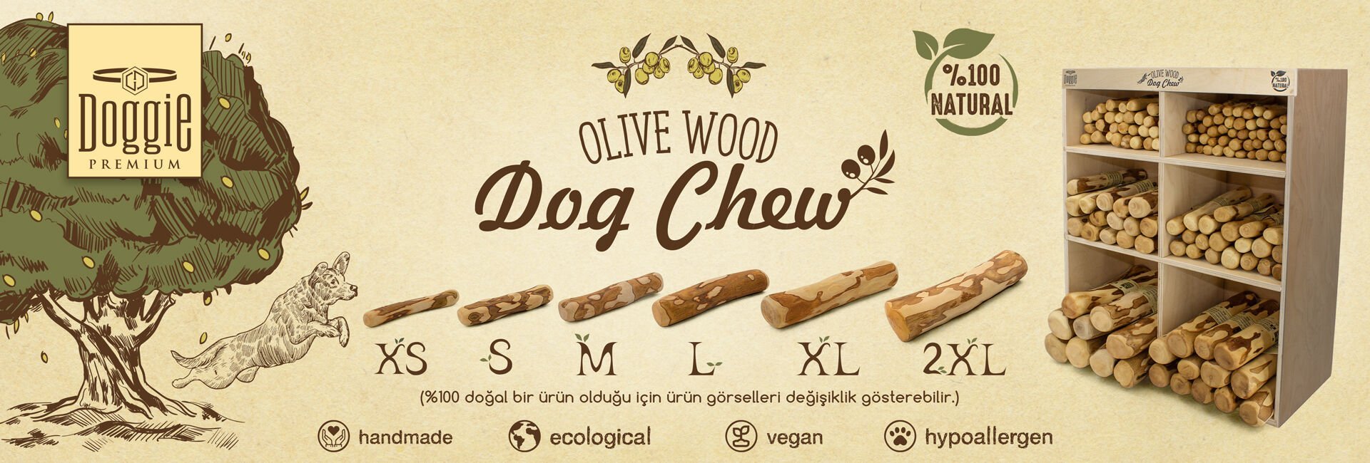 Doggie Zeytin ağacından doğal köpek çiğneme ürünleri