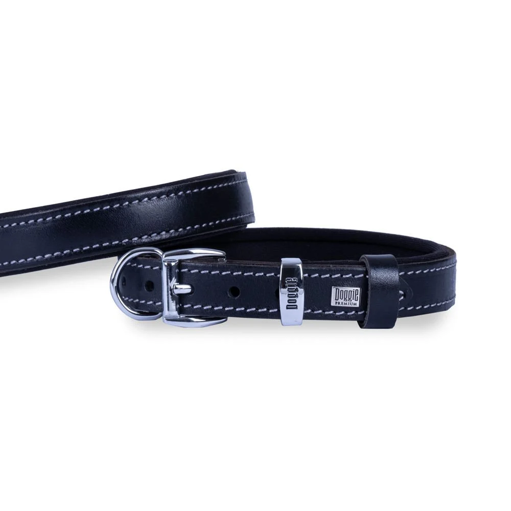 [SBT2010SBLACK] Doggie Leather Dog Collar 2x30-35cm (Black)