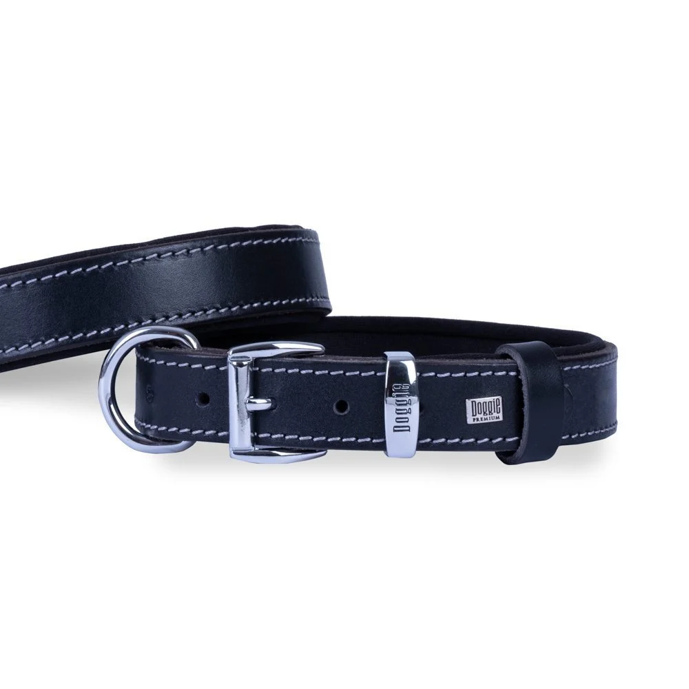 [SBT3010MBLACK] Doggie Leather Dog Collar 3x42-50cm (Black)