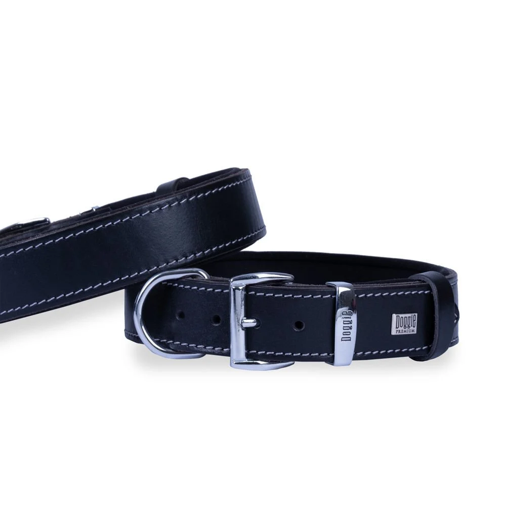 [SBT3510MBLACK] Doggie Leather Dog Collar 3.5x47-55cm (Black)