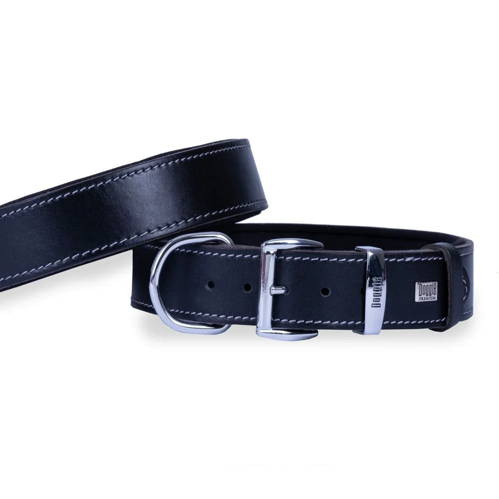 [SBT4010LBLACK] Doggie Leather Dog Collar 4x57-65cm (Black)