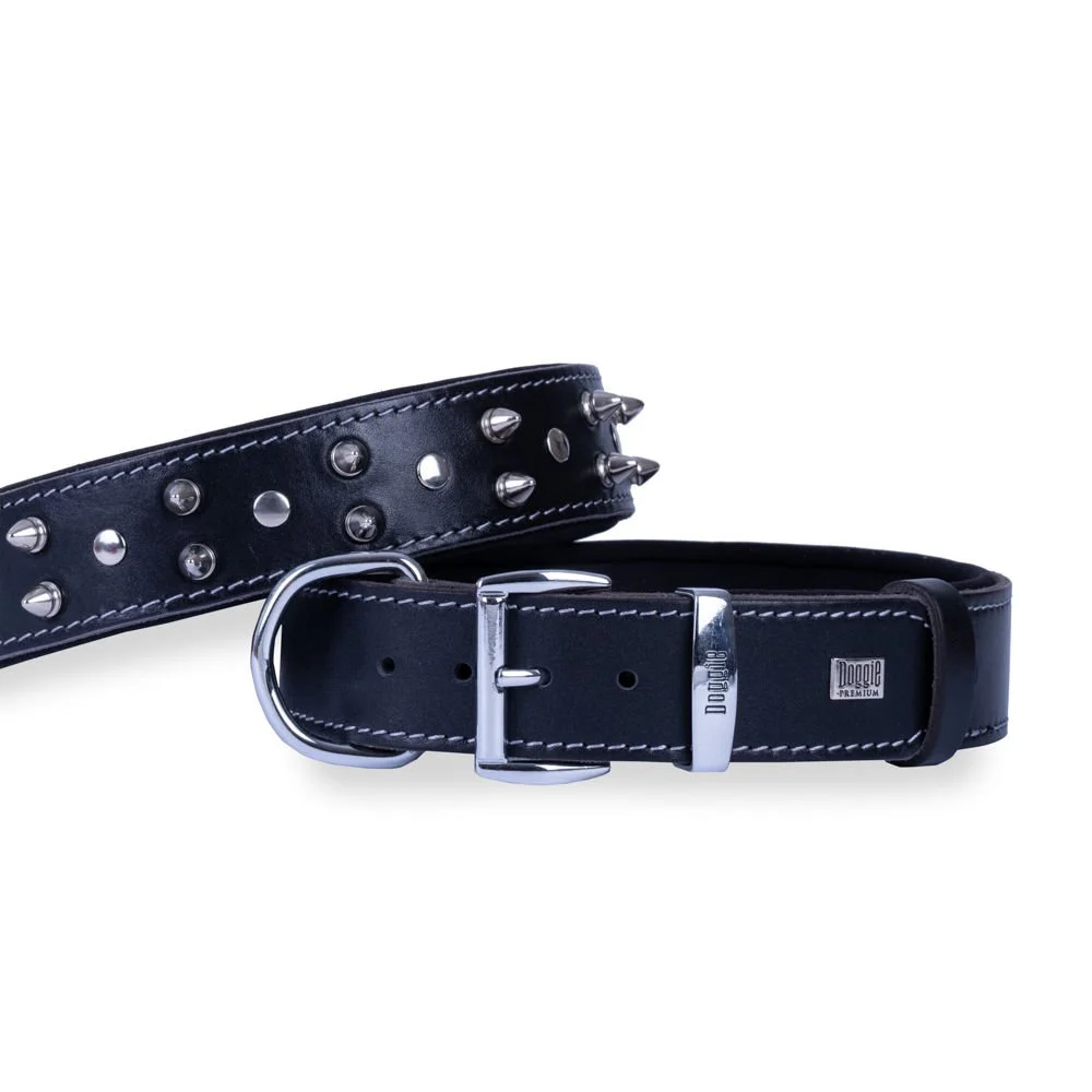 [SBT4012SBLACK] Doggie Studded Leather Dog Collar 4x47-55cm (Black)