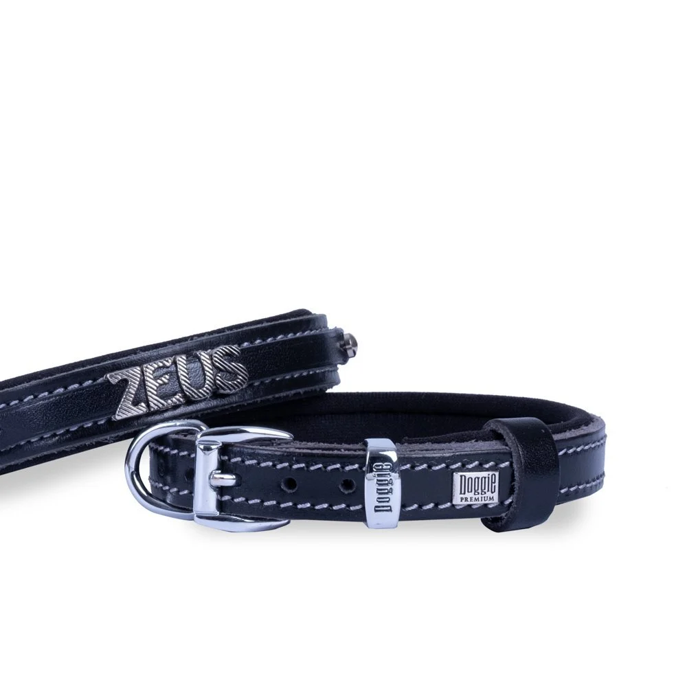[SBT1514SBLACK] Doggie Nameplate Leather Dog Collar 1.5x20-25cm (Black)
