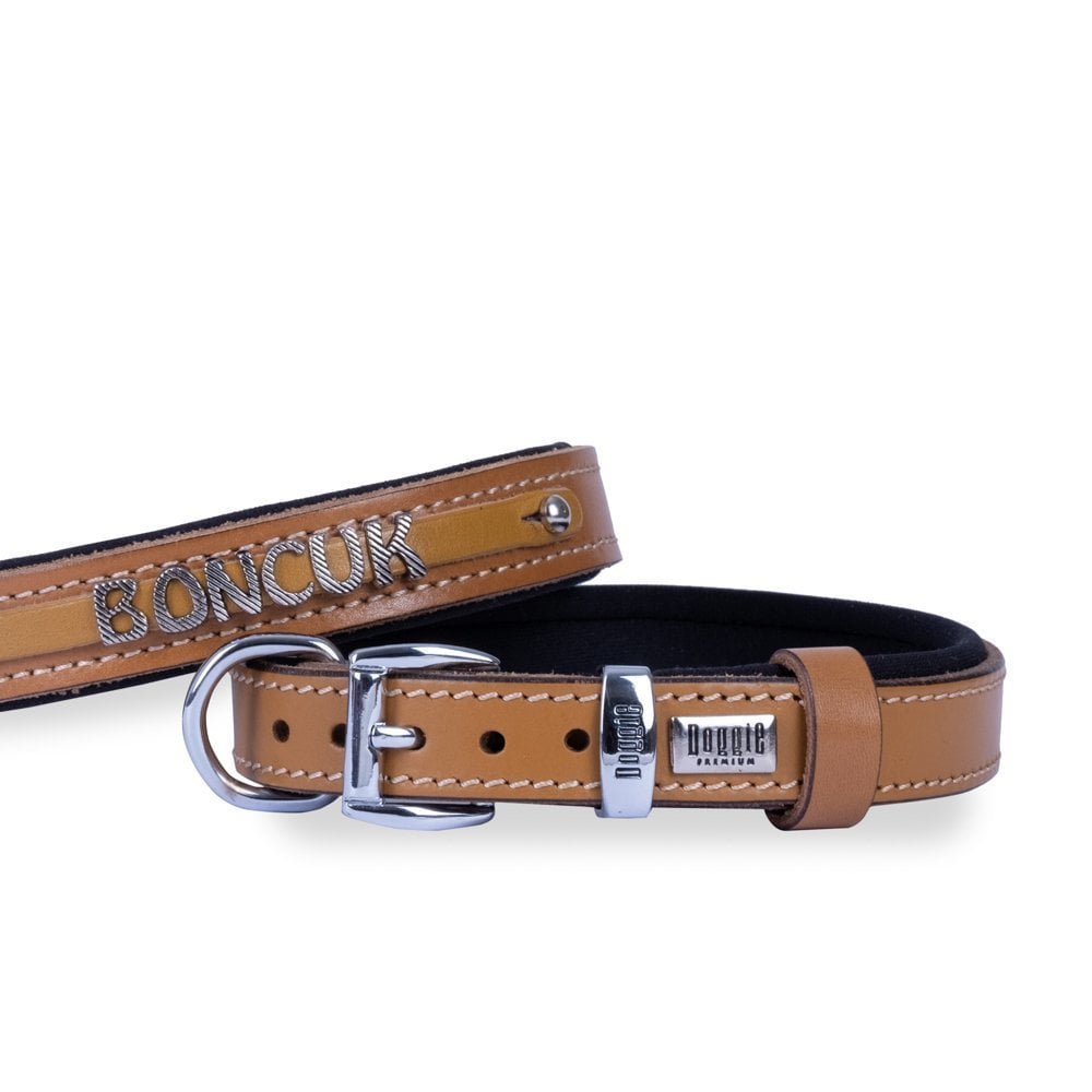 Doggie Nameplate Leather Dog Collar 1.5x25-30cm