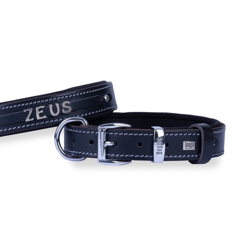 [SBT2514MBLACK] Doggie Nameplate Leather Dog Collar 2.5x37-45cm (Black)