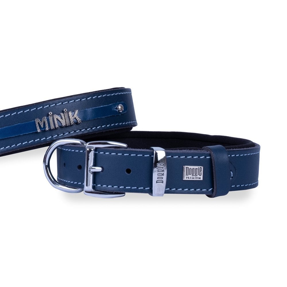 Doggie Nameplate Leather Dog Collar 3x42-50cm