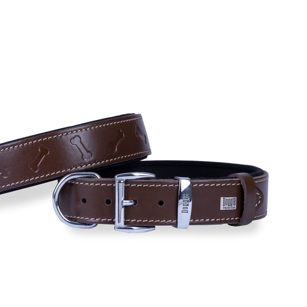 Doggie Bone Pattern Leather Dog Collar 3.5x47-55cm