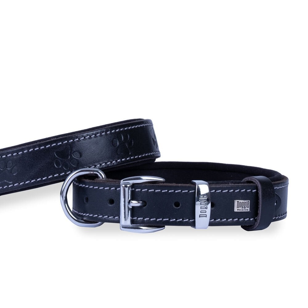 [SBT3036MBLACK] Doggie Pati Desenli Deri Köpek Tasması 3x42-50cm (Siyah)