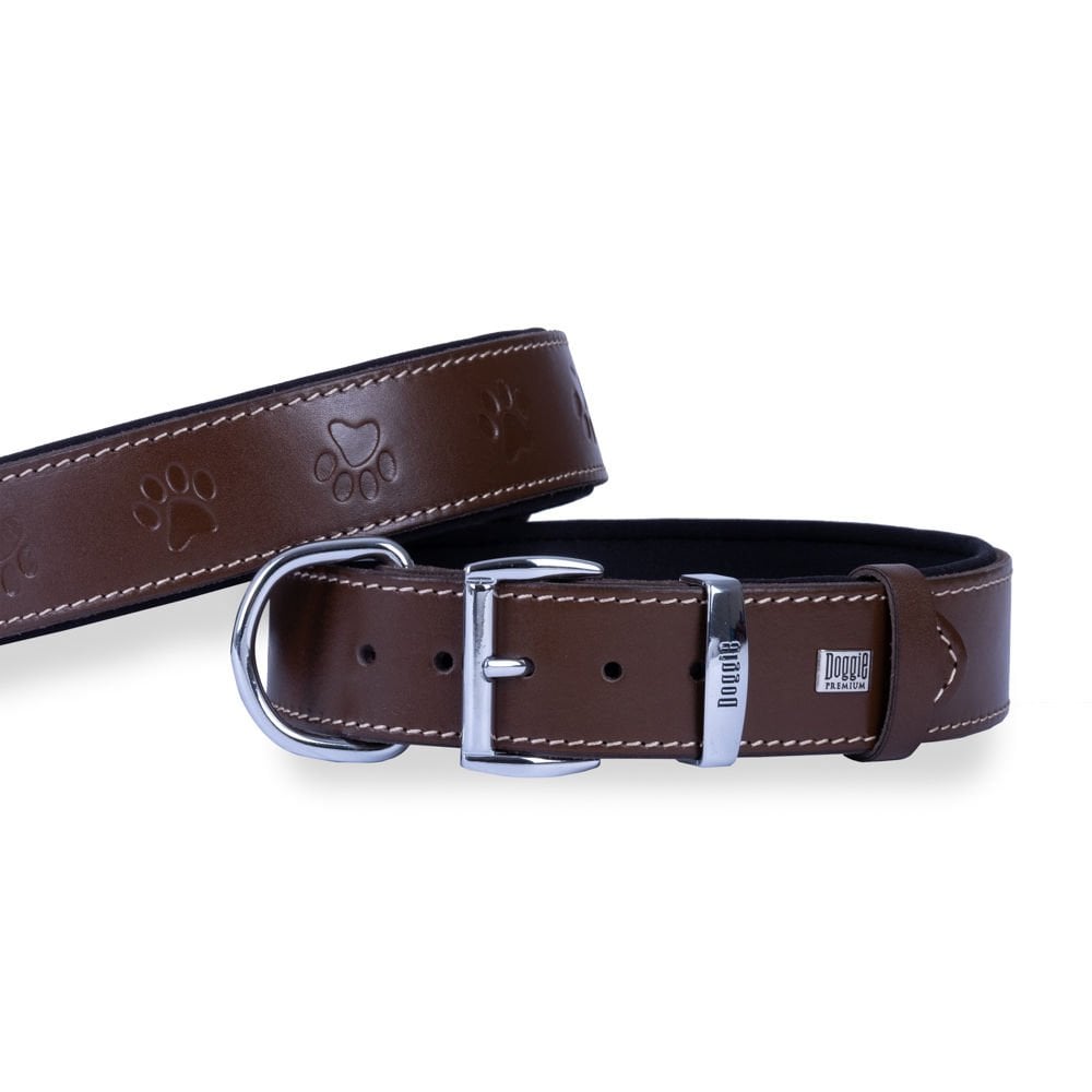 Doggie Paw Pattern Leather Dog Collar 4x57-65cm