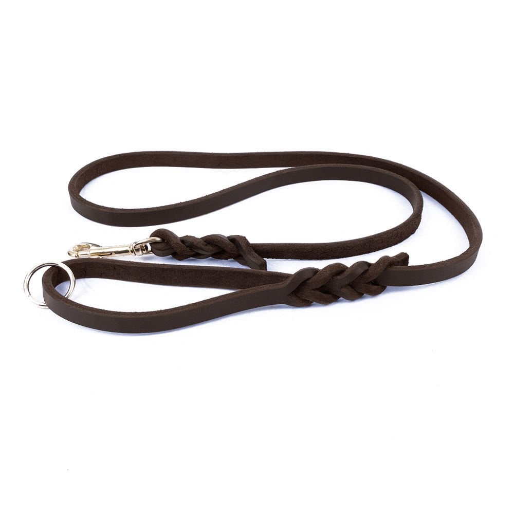 [YOEGT11MOILCHESTNUT] Doggie Braided Oiled Leather Dog Leash 1.1x180cm (Brown)