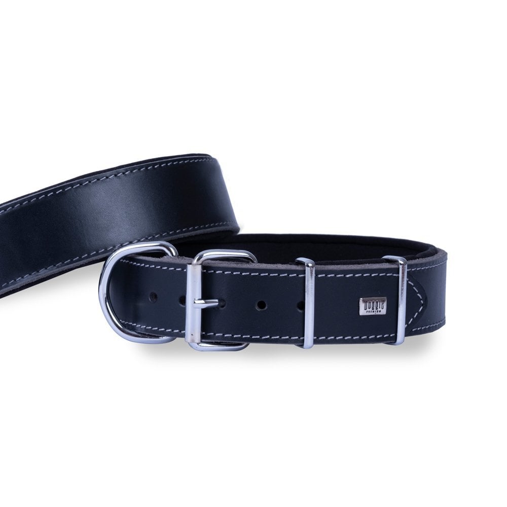 [BYT4010LBLACK] Doggie Double Layer Leather Dog Collar 4x57-65cm