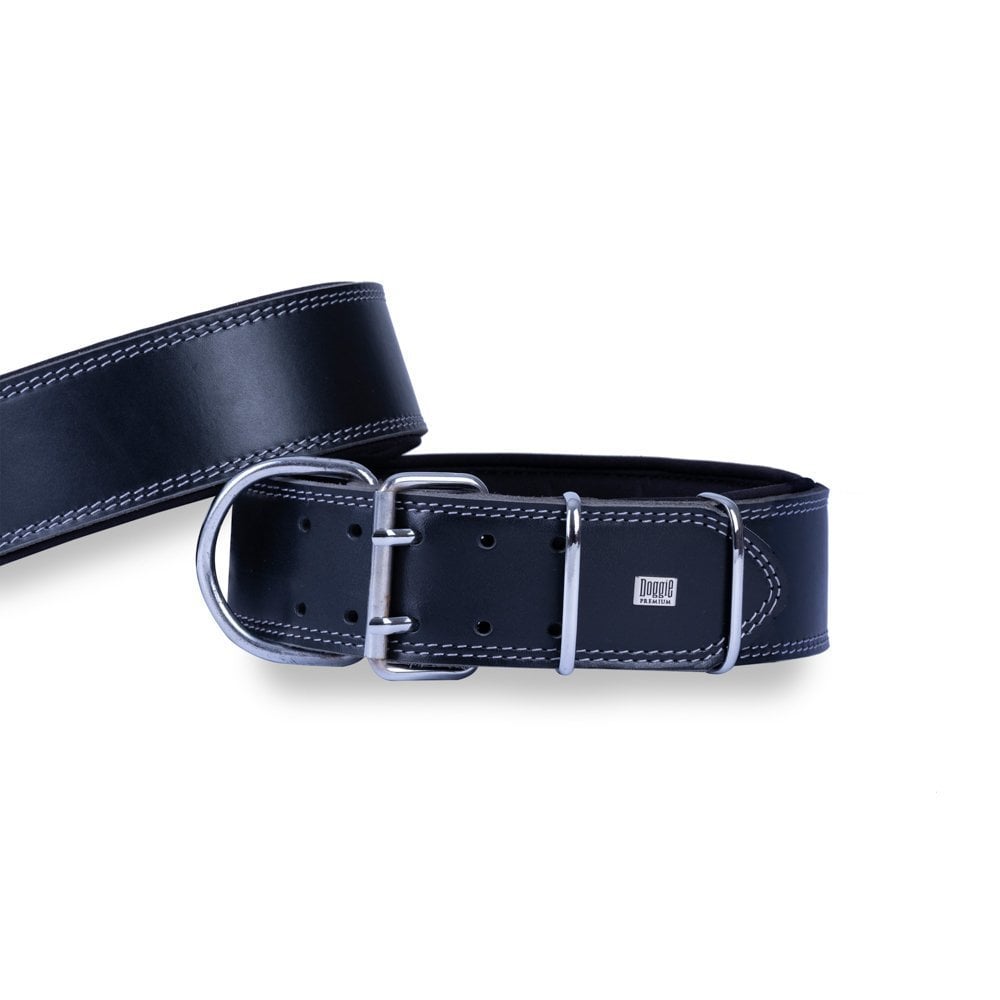 [BYT6010LBLACK] Doggie Double Layer Leather Dog Collar 6x65-75cm