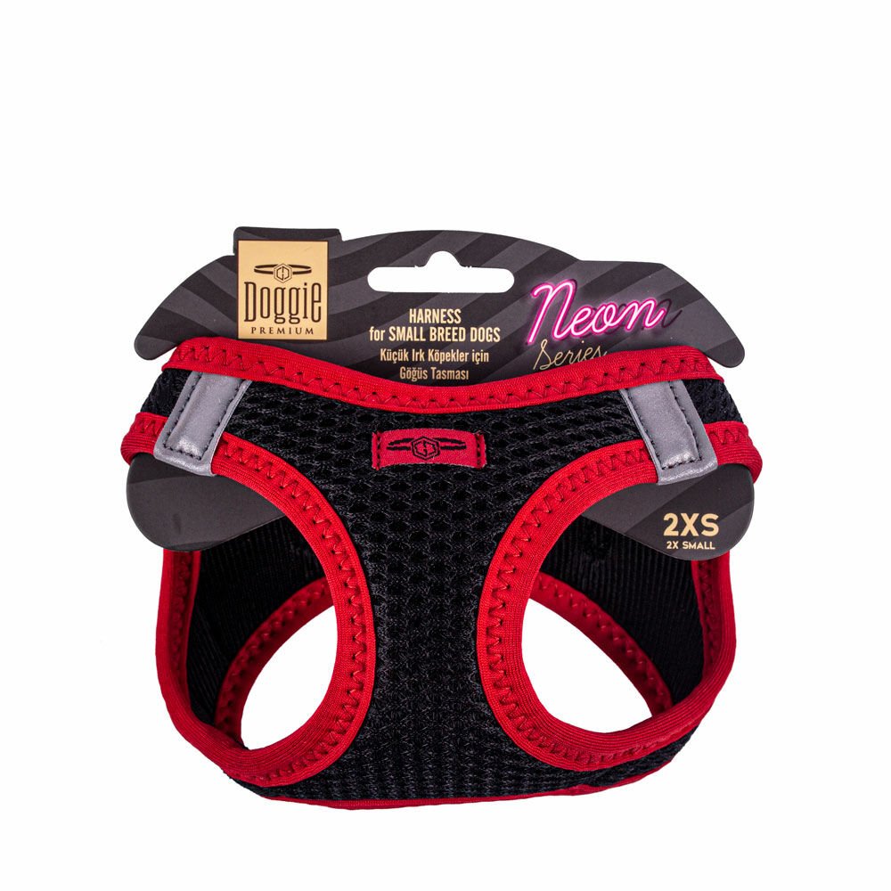 [ANG2XSRED] Doggie Neon Küçük Irk Köpek Göğüs Tasması 2XS 26-30cm (Kırmızı)