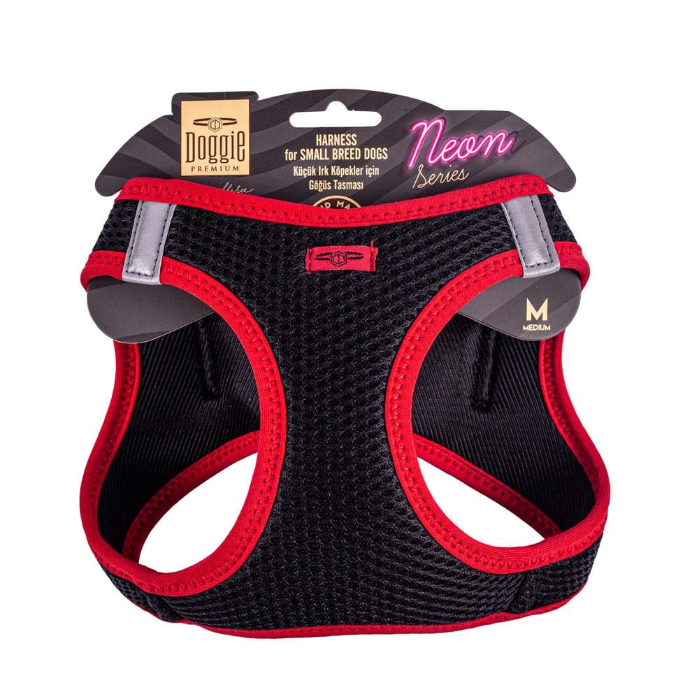 [ANGMRED] Doggie Neon Küçük Irk Köpek Göğüs Tasması M 38-44cm (Kırmızı)