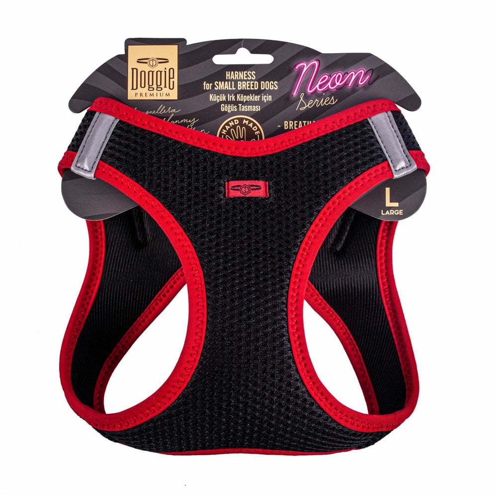 [ANGLRED] Doggie Neon Küçük Irk Köpek Göğüs Tasması L 42-48cm (Kırmızı)