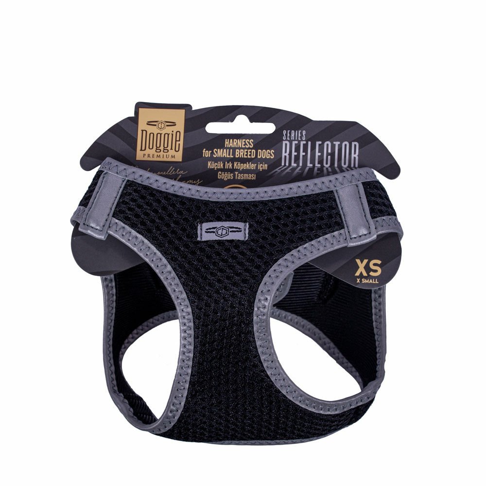 [ARGXSBLACK] Doggie Reflektör Küçük Irk Köpek Göğüs Tasması XS 30-34cm (Siyah)